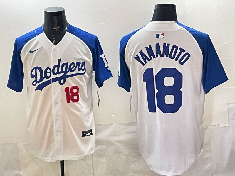 Men Nike 2026 Los Angeles Dodgers #18 Yamamoto White Blue Game MLB Jersey 1208->->MLB Jersey